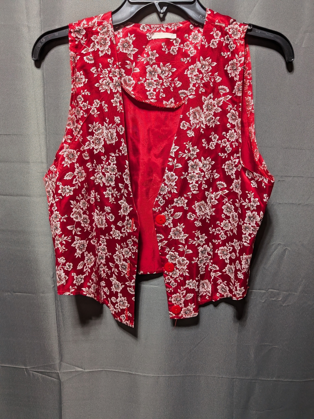 Red Floral Button-Front Sleeveless Vest